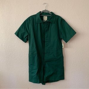 For Days forest green linen romper